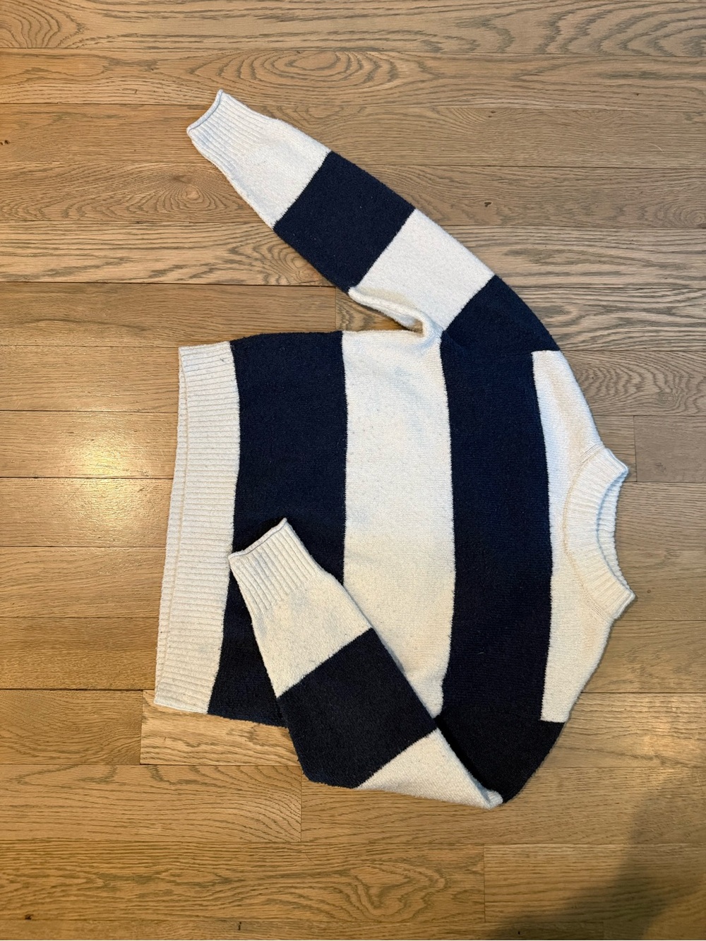 American Eagle Outfitters Navy and White Striped Crewneck Sweater
